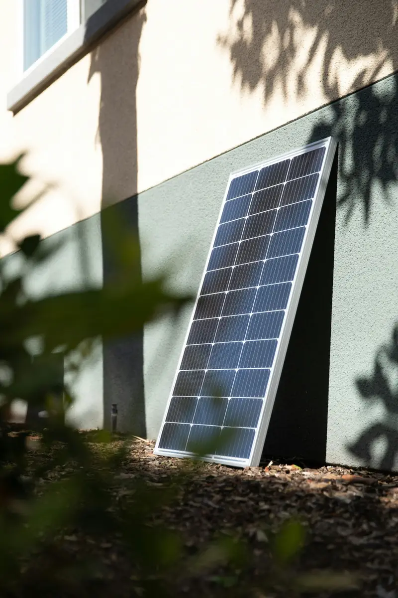 Garden solar panel set up near a patio
